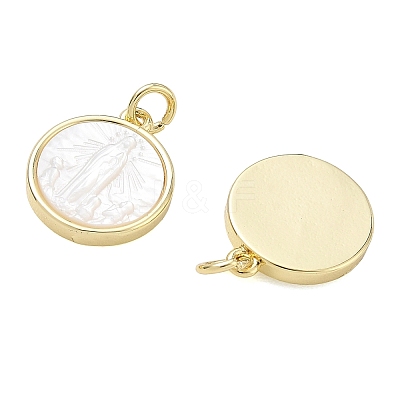 Rack Plating Brass & Natural White Shell Pendants SH-CBA6629-32G-1