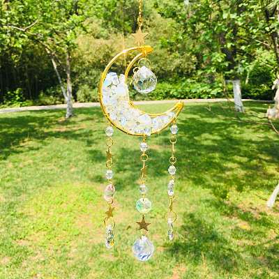 Wire Wrapped Opalite Chips & Moon Hanging Ornaments PW-WG515F2-03-1