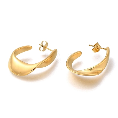 Ion Plating(IP) 304 Stainless Steel Oval Stud Earrings for Women EJEW-S227-60G-1