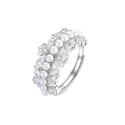 Brass & Imitation Pearl Cuff Open Rings for Women WGE0FB6-01-1