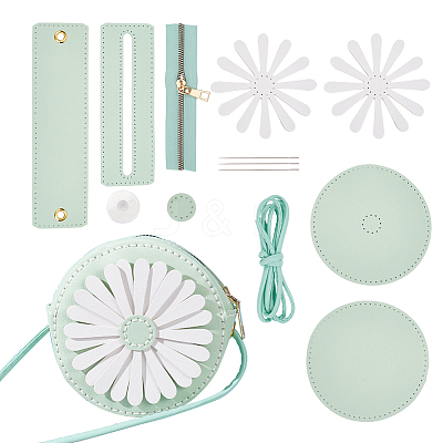 DIY Sew on PU Leather Daisy Flower Pattern Round Multi-Use Crossbody/Shoulder Bag Making Kits DIY-WH0297-56C-1