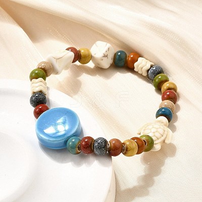 Handmade Porcelain Beads & Synthetic Howlite Beads Stretch Bracelets for Women LS-BJEW-D307-01E-1