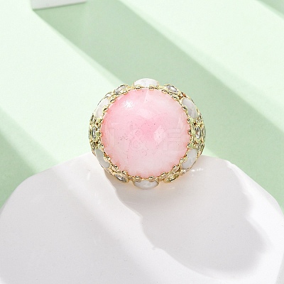 Half Round Natural Gemstone Cubic Zirconia Cuff Rings RJEW-M076-01G-1