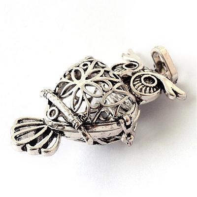 Rack Plating Brass Cage Pendants KK-Q402-18AS-1