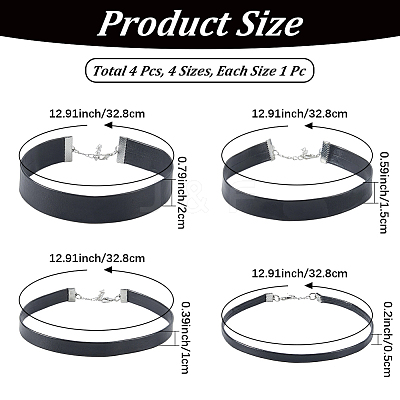 4Pcs 4 Styles Flat PU Leather Cord Gothic Choker Necklaces with Platinum Iron End Chains NJEW-CL0001-14-1