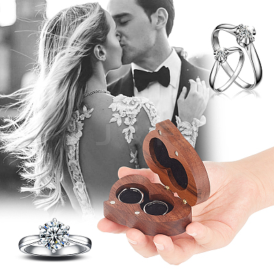 Portable Walnut Wooden Couple Ring Boxes OBOX-WH0015-03-1