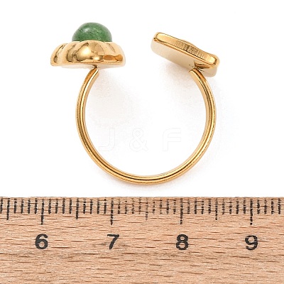 Brass with Natural Gemstone Open Cuff Rings for Women RJEW-K261-08A-G-1