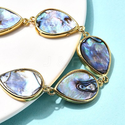 Natural Abalone Shell/Paua Shell Teardrop Link Chain Bracelets for Women BJEW-F512-01G-1