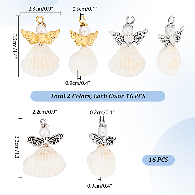 48Pcs 3 Styles Spiral Shell Angel Pendants FIND-PH0020-54-1