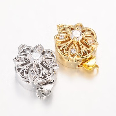 Hollow Flower Rack Plating Brass Micro Pave Cubic Zirconia Box Clasps KK-L141-14-NR-1