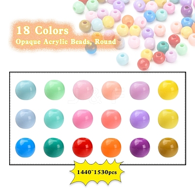 18 Colors Opaque Acrylic Beads DIY-YW0005-37-1