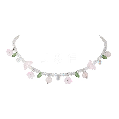 Glass with Rose Quartz Beaded Necklaces NJEW-JN04680-02-1