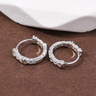 Ring with Letter X 925Sterling Silver Micro Pave Clear Cubic Zirconia Hoop Earrings for Women EJEW-K317-03P-1