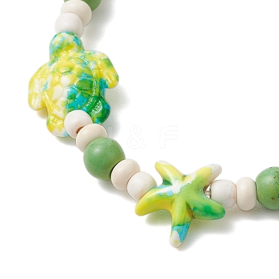 Starfish & Turtle Synthetic Turquoise Dyed Beads Stretch Bracelets for Women BJEW-JB11920-02-1