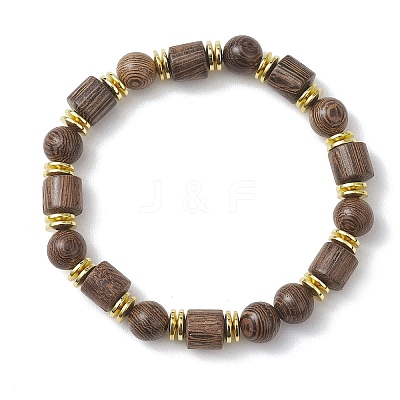 Natural Wenge Wood & Non-magnetic Synthetic Hematite Beads Stretch Bracelets for Women Men BJEW-JB13386-1
