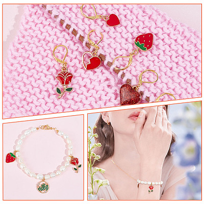 Rose/Heart/Strawberry Alloy Enamel Pendant Stitch Markers HJEW-AB00421-1