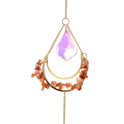 Natural Carnelian Chips & Agate Slice Suncatcher AJEW-C048-01C-1