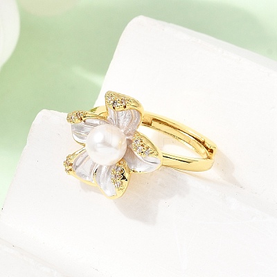 Adjustable Brass Micro Pave Cubic Zirconia Enamel Finger Rings CU-CBABA66-01A-G-1