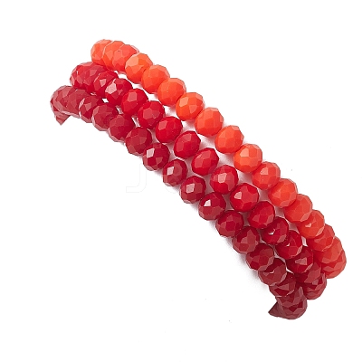3Pcs Faceted Imitation Jade & Opaque Glass Rondelle Beaded Stretch Bracelets for Women BJEW-JB12563-05-1