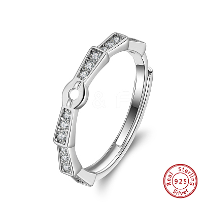 Plated 925 Sterling Silver Cubic Zirconia Adjustable Finger Ring Components STER-L064-07P-1