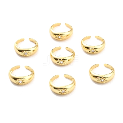 Clear Cubic Zirconia Sun Open Cuff Ring for Women RJEW-C018-14G-1