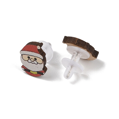 Wood Stud Steel Needle Earrings EJEW-U016-04P-02-1