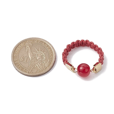 Glass Round Ball Braided Bead Style Finger Ring RJEW-JR00600-03-1