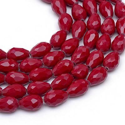 Opaque Solid Color Glass Faceted Teardrop Beads Strands GLAA-Q052B-03-1