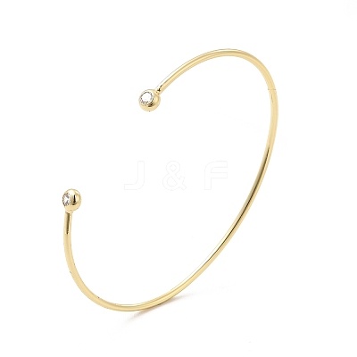 Clear Cubic Zirconia Open Cuff Bangle BJEW-G663-03G-1