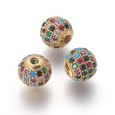 Brass Micro Pave Cubic Zirconia Beads ZIRC-F098-02G-8mm-1