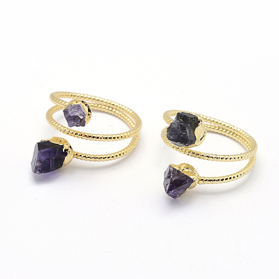 Natural Amethyst Finger Rings RJEW-A031-01G-1