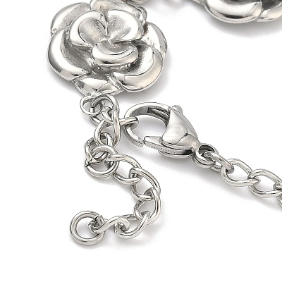 Stainless Steel Flower Link Chain Bracelets for Women LS-BJEW-A033-03P-1