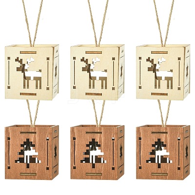1 Set 6Pcs 2 Styles Christmas Square Splicing Wooden Ornament Mixed Colors ST-CJ0040-001-1
