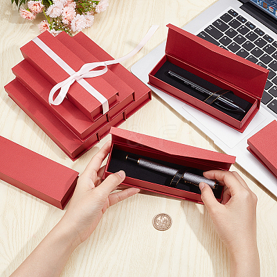 Rectangle Cardboard Pen Storage Boxes with Magnetic Flap Lid CON-WH0094-39-1