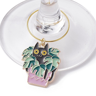 12Pcs 12 Styles Plant Cat Alloy Enamel Wine Glass Charms AJEW-JO00212-1
