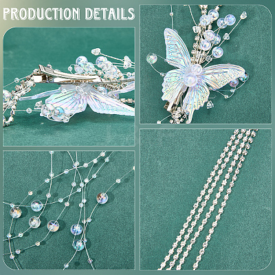 2Pcs Acrylic with Alloy Crystal Rhinestone Clear AB Butterfly Tassel Alligator Hair Clips Set AJEW-WH20080-59A-1
