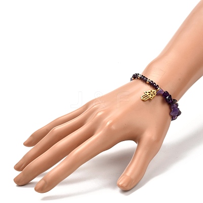 Hamsa Hand /Hand of Miriam Charm Braided Bead Bracelet BJEW-JB06933-1