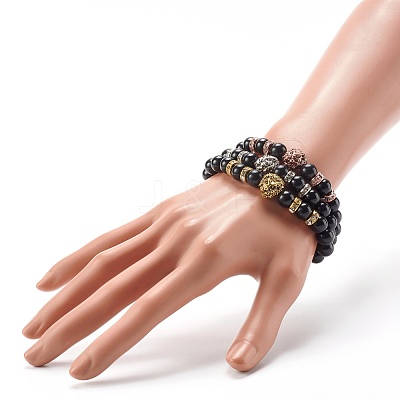 Energy Natural Black Stone Stretch Bracelets Set for Men Women BJEW-JB06722-1