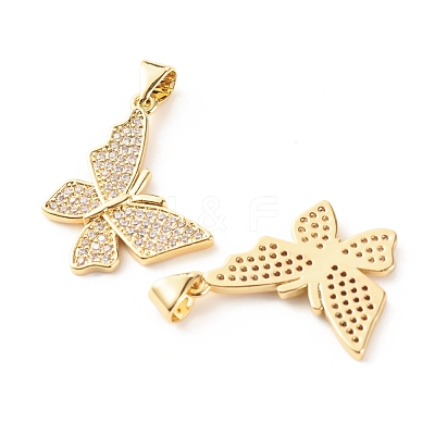 Brass Micro Pave Clear Cubic Zirconia Pendants ZIRC-P094-12G-RS-1