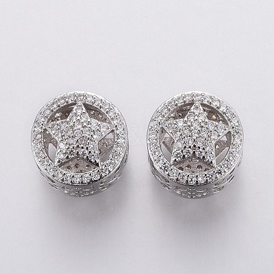 Brass Micro Pave Clear Cubic Zirconia Hollow European Beads OPDL-P001-19-1