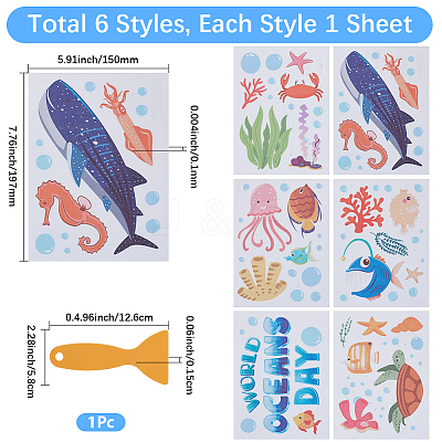 6Pcs Sea Animals PVC Waterproof Self Adhesive Stickers STIC-SP0001-25-1