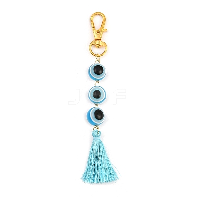 Resin Evil Eye Round Bead & Polyester Tassel Pendant Decorations HJEW-JM04164-01-1