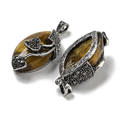 Natural Tiger Eye Horse Eye Pendants G-F766-01AS-08-1