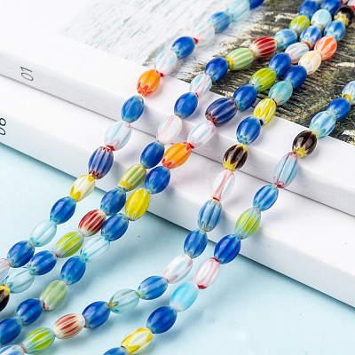 Oval Handmade Millefiori Glass Beads Strands LK-R004-85-1