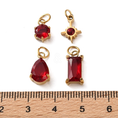 4Pcs 4 Styles 304 Stainless Steel & Glass Pendants GL-CBAC8BB-01G-01-1