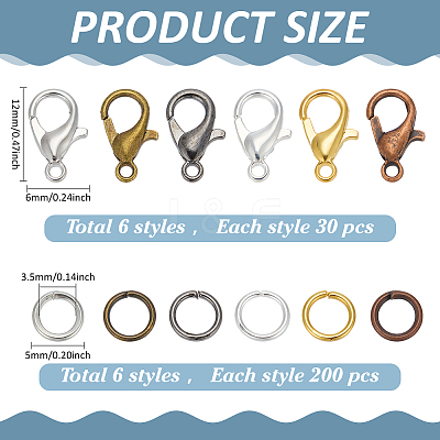 180Pcs 6 Colors Zinc Alloy Lobster Claw Clasps FIND-ME0001-81-1
