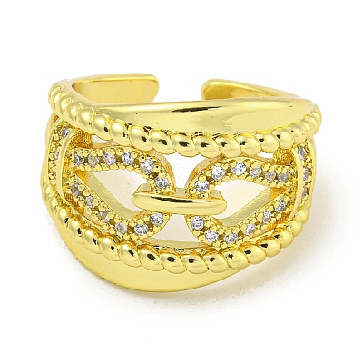 Rack Plating Brass Micro Pave Cubic Zirconia Chains Open Cuff Rings for Women RJEW-I104-08G-1