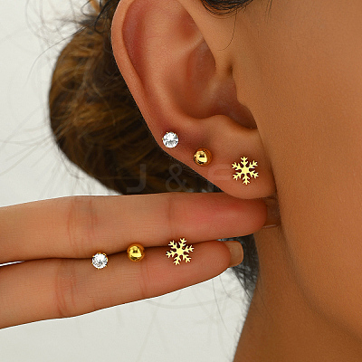 3 Pairs Snowflake 201 Stainless Steel Stud Earring Sets FG5977-3-1