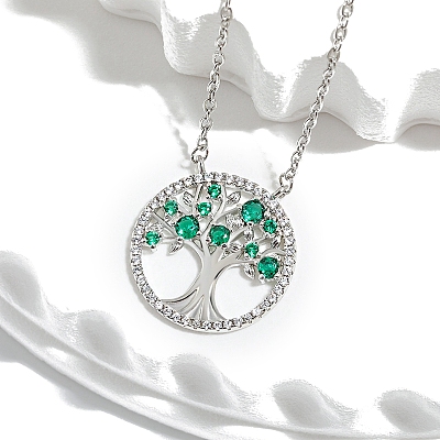 Boho Brass Cubic Zirconia Tree of Life Pendant Cable Chain Necklaces for Women PW-WG4EE67-02-1