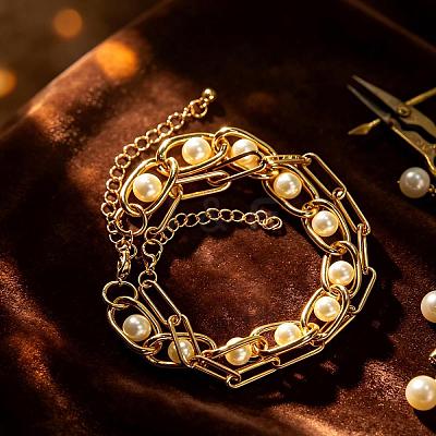 Vintage White Round Imitation Pearl Iron Chain 2-Strand Bracelets for Women HP8707-1